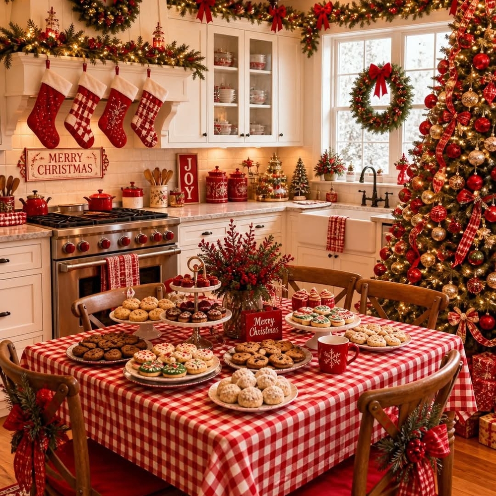 Holiday Red Plaid Tablecloth by